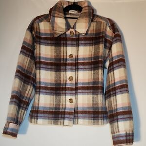 Brown & Blue Multi Color Plaid Women's Jacket